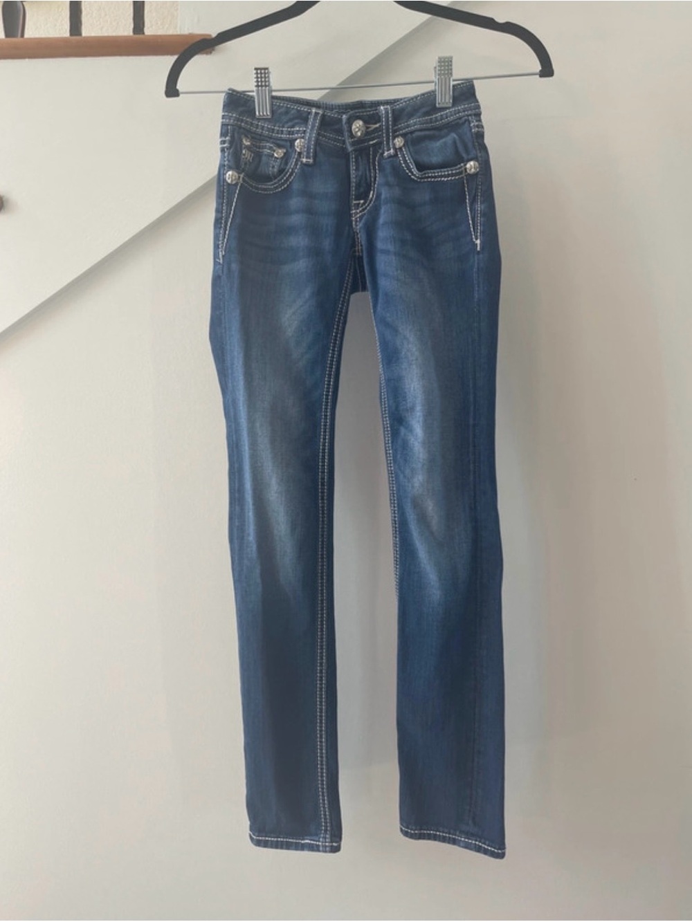 Miss Me Girls’ Dark Blue (DK 184) Skinny Leg Jeans with Wing Design EUC Size 8